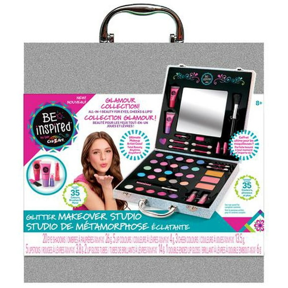 Cra-Z-Art Be Inspired Glitter Makeover Studio Glamour Collection Make Up Case, Makeup Kit for Kids, Ages 8 and up