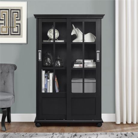 Aaron Lane Bookcase With Sliding Glass, Glass Door Bookcase Ideas
