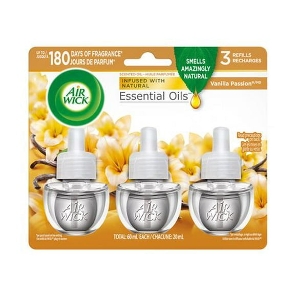 Air Wick Plug-in Air Freshener, Scented Oil Refills, Vanilla Passion, 3 Refills, Pack of 3 Refills