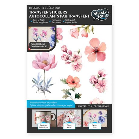 StickerYou Autocollants par transfert fleurs 6.25" x 10" / 3 flles / 45 mcx