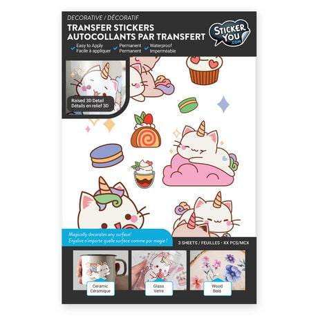 StickerYou Unicorn Decorative Transfer Stickers, 6.25" x 10" / 3 pages / 45 pcs