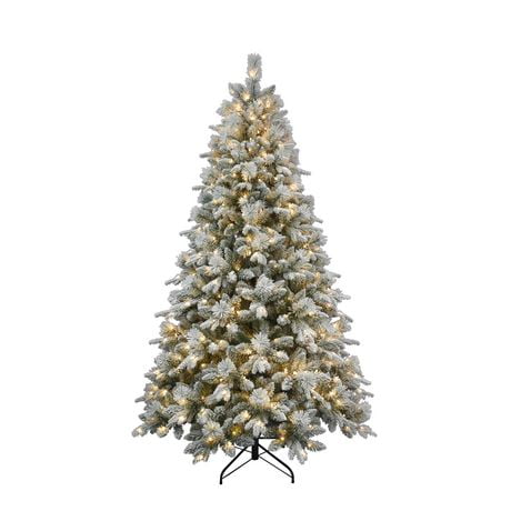 Holiday Time 7.5FT Flocked Noble Fir LED Christmas Tree, 1639 easy-to-set up branch tips