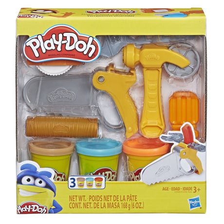 Play-Doh - Coffre à outils, ensemble d'outils avec 3 couleurs de
