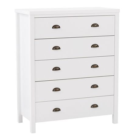 CorLiving Boston Modern Engineered Wood 5 Drawer Tall Dresser for Bedroom - Large Tall Chest of Drawers