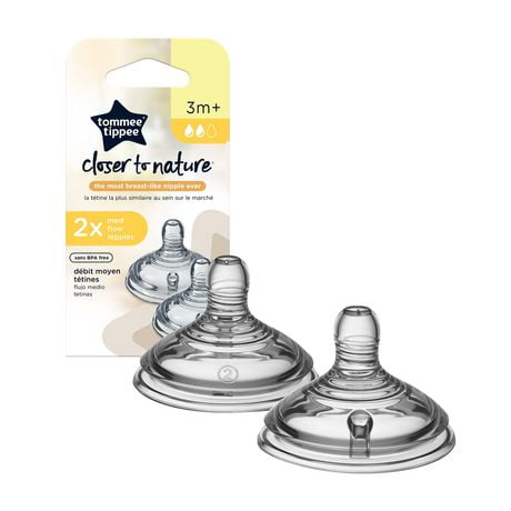 Tommee Tippee Closer to Nature Medium Flow Baby Bottle Nipples, 6+ months, 2 Count