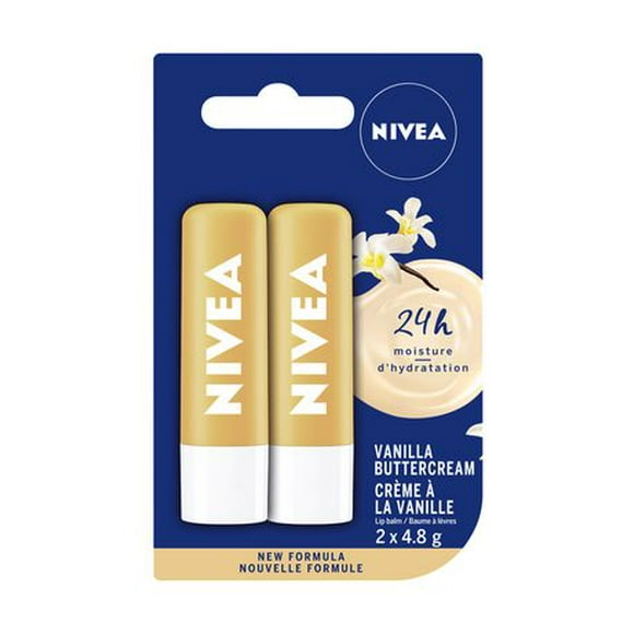 NIVEA Baume à lèvres Crème à la vanille 24H d'Hydratation, Paquet Duo 2x4,8g