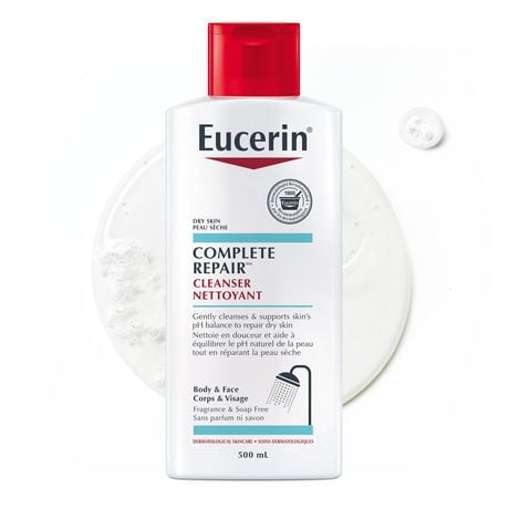 EUCERIN Complete Repair Cleanser for Dry to Very Dry Skin | Face & Body Wash | Fragrance and Soap-free Wash | Recommended by Dermatologists, 500mL bottle