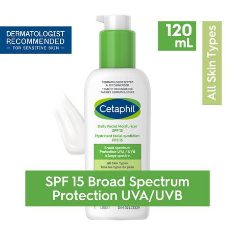 Hydratant facial quotidien Cetaphil FPS 15 | Hydratant léger pour le visage avec protection à large spectre | Recommandé par les Dermatologues 120 ml