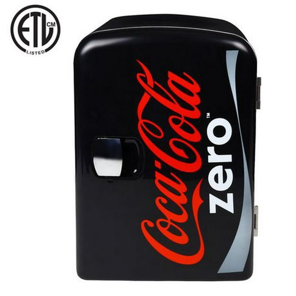 Coca-Cola Portable 6 Can Thermoelectric Mini Fridge Cooler/Warmer, 4 L/4.2 qt, 12V DC/110V AC for home, dorm, car, boat, beverages, snacks, skincare, cosmetics, medication