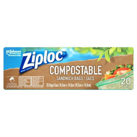 Sacs à sandwich compostables de marque Ziploc, Emballage de 20 20 sacs