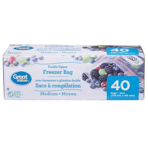 Great Value Slider Freezer Bags, 40 Bags, 178 mm x 195 mm