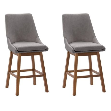 Boston Formed High Back Fabric Barstools with Wood Legs, Set of 2