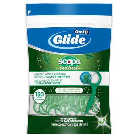 Oral-B Glide Complete with Scope Outlast Mint Flavour Floss Picks, 150 Count
