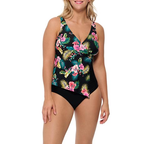 Swimsuits for All Women's Plus Size Sarong Front One Piece Swimsuit - 22,  Spice Hibiscus