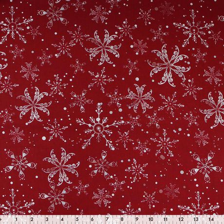 Fabric Creations Red Christmas Snowflakes Cotton Fabric by the Metre ...