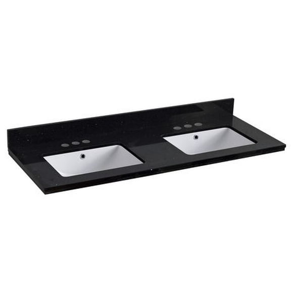 47.5-in. W 18.25-in. D Quartz Top With Backsplash In Black Galaxy Color For 3H4-in. Faucet - White UM Sink AI-19311
