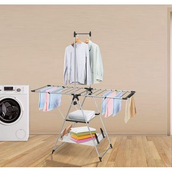 Multi-functional Drying Rack, Hanging bar easily sets up & folds down