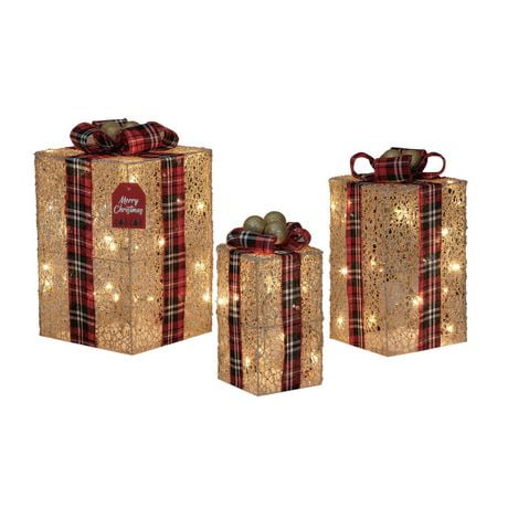 Holiday Time 3-Piece Lighted Christmas Gift Set, with 70 LED Lights, 70 LED bulbs