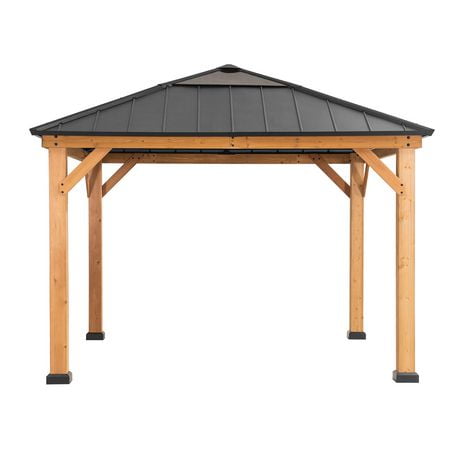 Sunjoy 11 ft. x 11 ft. Cedar Framed Gazebo with Black Steel and ...