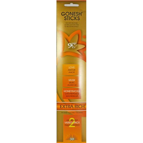 Gonesh Incense Sticks - Variety No. 2 (Love, Musk, Honeysuckle), Pack of 30