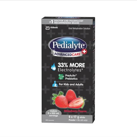 Pedialyte® AdvancedCare® Plus Electrolyte Powder Sticks, Electrolytes For Dehydration, Electrolyte Powder Packets, Strawberry Freeze, 6x17g, 6 x 17 g
