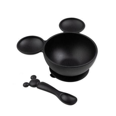 Bumkins - Disney Baby - Baby, Infant, Toddler - Silicone First Feeding Set - Mickey Mouse Classic Black - Suction Base Bowl + Matching Spoon