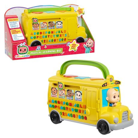 CoComelon Musical Learning Bus, Number and Letter Recognition, Phonetics, Yellow School Bus Toy Plays ABCs and Wheels on the Bus, CoComelon Musical Learning Bus