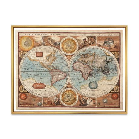 Designart Ancient Map of The World VIII FLOAT FRAME WALL ART | Walmart ...