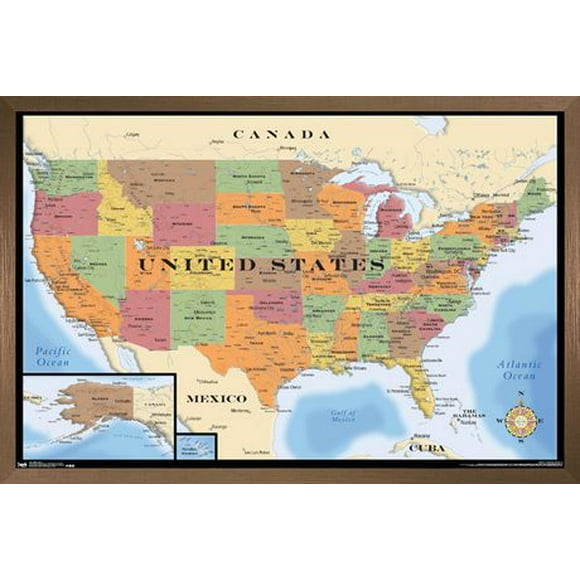 Map - USA Wall Poster, 22.375" x 34" Framed