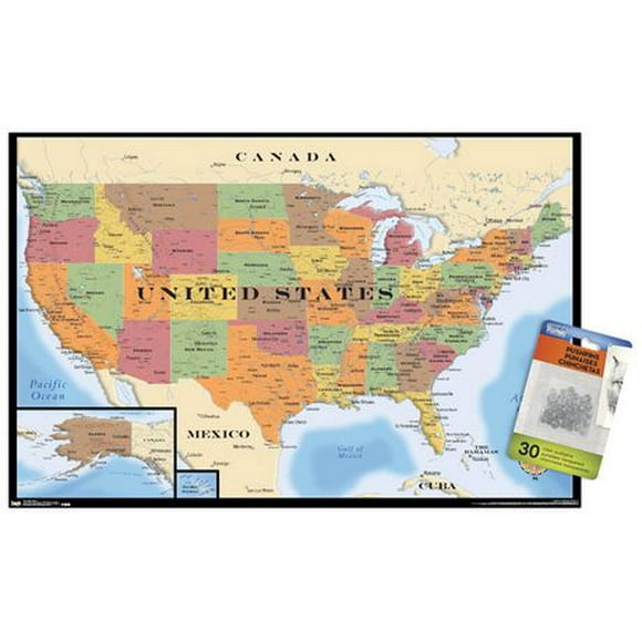 Map - USA Wall Poster, 22.375" x 34" Framed