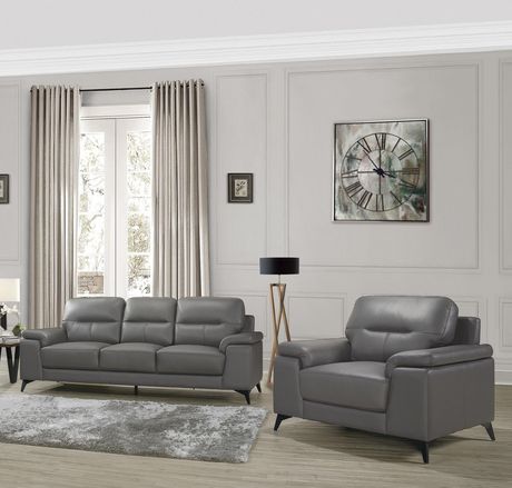 Dark Grey Leather Sofa Chair, Leather Sofa And Chair Combo