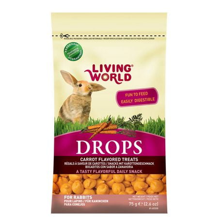 Régals Drops de Living World pour lapins, saveur de carottes 75 g (2,6 oz)