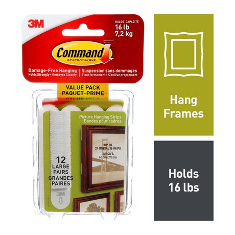 12 Command 3M Poster Strips Damage Wall Free Picture Hanging Adhesive Strip Hook 