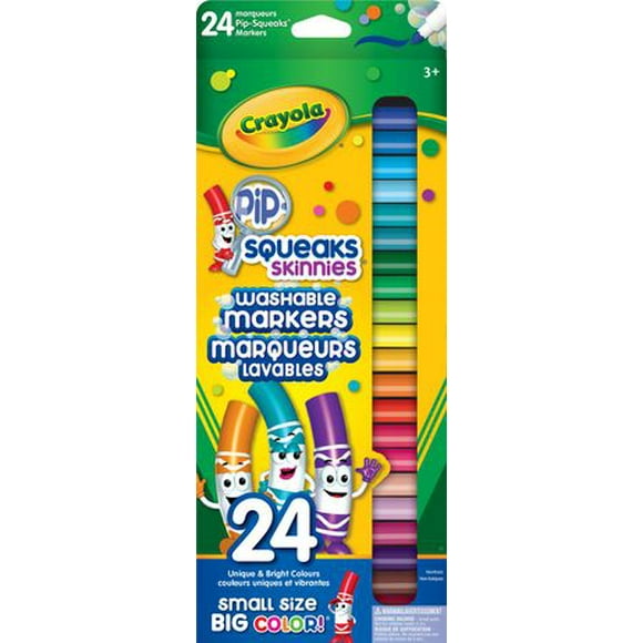 Crayola 24 Thin Tip Washable Pip Squeak Markers, 24 thin tip markers