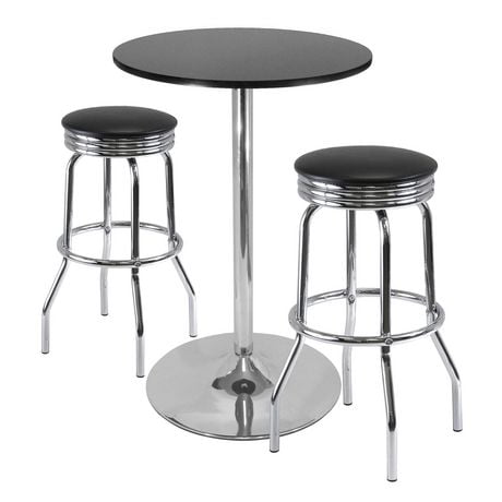 Summit 3-Pc Pub Table and Swivel Stool Set, Black & Chrome