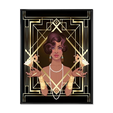 Designart Retro Women In Golden Art Deco Geometrics I FLOAT FRAME WALL ...