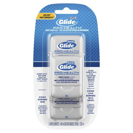 Oral-B Glide Pro-Health Deep Clean Dental Floss, Cool Mint, 40 M, 3 count