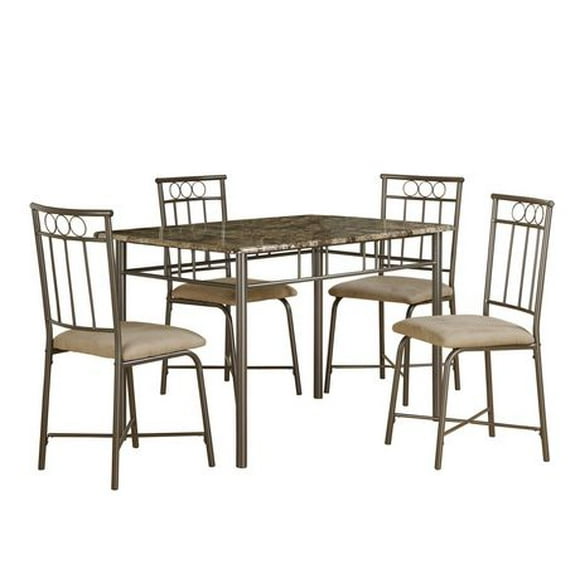 Monarch Specialties Dining Table Set, 5pcs Set, Small, 48" Rectangular, Faux Marble, Kitchen, Metal, Laminate, Brown Marble Look, Contemporary, Modern