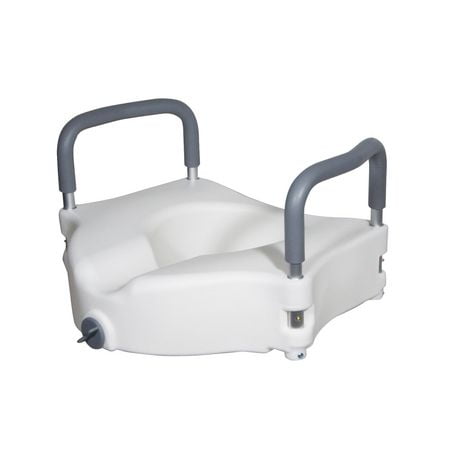 Drive Medical White Elevated Raised Toilet Seat with Removable Padded Arms, Standard Seat