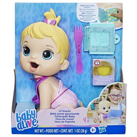Baby Alive Lil Snacks Doll, Eats and "Poops," 8-inch Baby Doll with Snack Mold, Blonde Hair