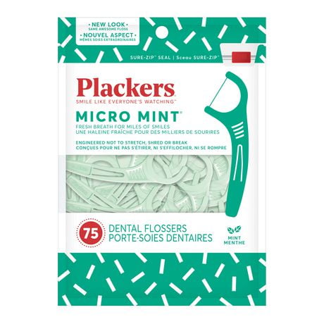 Plackers Micro Mint Dental Flossers, 75 Counts