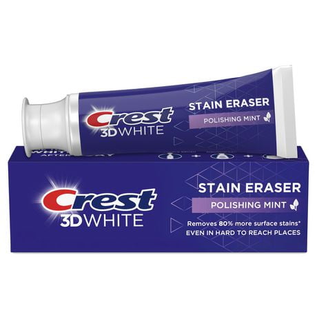 Crest 3D White Stain Eraser Teeth Whitening Toothpaste, Polishing Mint, 65 mL