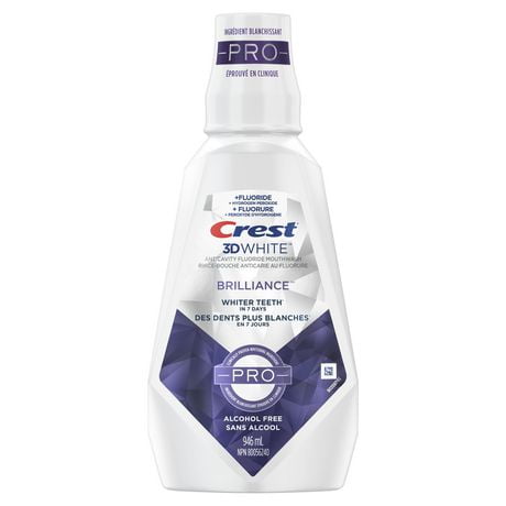 Crest 3D White Brilliance Pro Mouthwash, Alcohol Free Whitening Mouthwash with Fluoride and Hydrogen Peroxide, 946mL