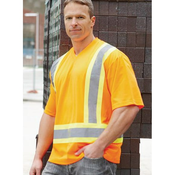 Forcefield Hi Vis V-Neck Short Sleeve Safety Tee Shirt, Size: M