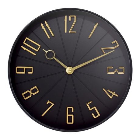 10.75” Contemporary Black & Gold Wall Clock, 10.75" Black & Gold Wall Clock
