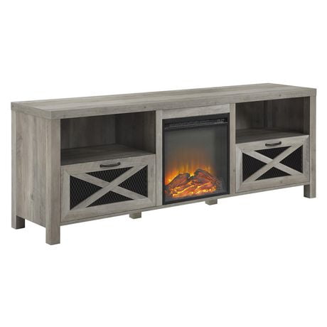 Rustic Farmhouse Fireplace TV Stand and Storage Console for TV's up to 78"- Grey Wash