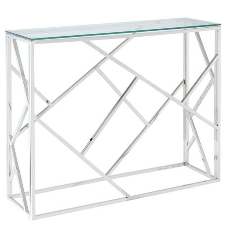 silver and glass console table