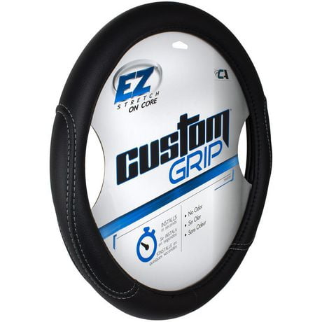 Custom Grip Black Leatherette TPE Core Steering Wheel Cover