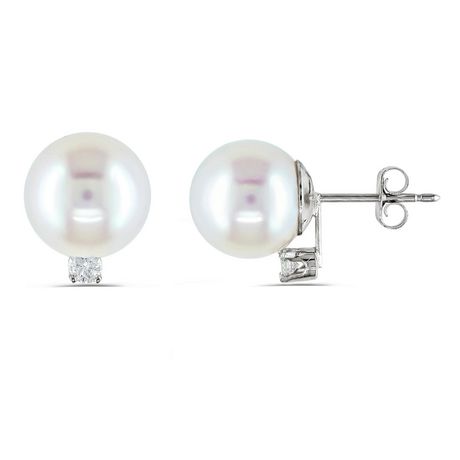 Miabella 7-7.5mm Cultured Pearl and Diamond-Accent 14 K White Gold Stud ...