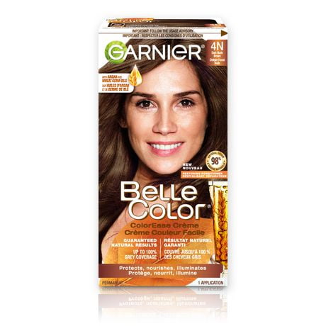 Garnier Belle Color Permanent Hair Dye, 4N Dark Nude Brown, 100% Grey ...